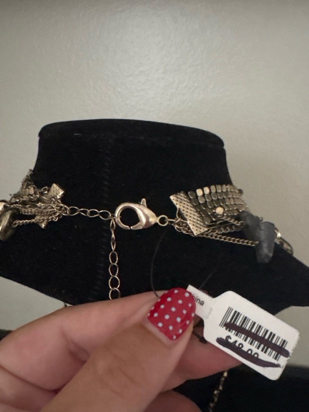 Free people gold multi-layered necklace with heart and cross charms and gems NWT - Picture 3 of 3